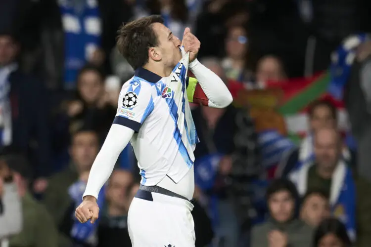Mikel Oyarzabal of Real Sociedad during the UEFA Champions League match, Group D, between Real Sociedad and Benfica played at Reale Arena Stadium on November 8, 2023 in San Sebastian, Spain. (Photo by Cesar Ortiz / Pressinphoto / Icon Sport) - Photo by Icon sport
