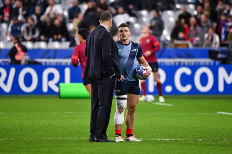Mateo CARRERAS of Argentina and Head coach Michael CHEIKA of Argentina before the Rugby World Cup the Bronze Medal match between Argentina and England at Stade de France on October 27, 2023 in Paris, France. (Photo by Sandra Ruhaut/Icon Sport)