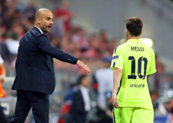 Pep Guardiola et Lionel Messi auraient pu être de nouveau réunit en 2020 sous les couleurs de City. - Photo by Icon Sport.