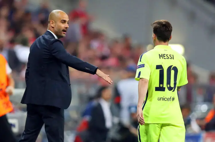 Pep Guardiola et Lionel Messi auraient pu être de nouveau réunit en 2020 sous les couleurs de City. - Photo by Icon Sport.