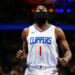Nov 14, 2023; Denver, Colorado, USA; LA Clippers guard James Harden (1) during the first quarter against the Denver Nuggets at Ball Arena. Mandatory Credit: Ron Chenoy-USA TODAY Sports/Sipa USA - Photo by Icon sport