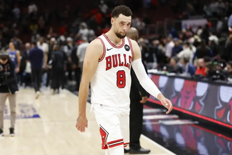 Nov 15, 2023; Chicago, Illinois, USA; Chicago Bulls guard Zach LaVine (8) walks off the court after a basketball game against the Orlando Magic at United Center. Mandatory Credit: Kamil Krzaczynski-USA TODAY Sports/Sipa USA - Photo by Icon sport