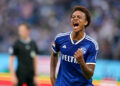 29 July 2023, Hamburg: Soccer: 2nd Bundesliga, Hamburger SV - FC Schalke 04, Matchday 1, at Volksparkstadion. Schalke's Assan Ouedraogo celebrates his goal to make it 1:1. IMPORTANT NOTE: In accordance with the requirements of the DFL Deutsche Fu - Photo by Icon sport