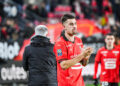 Baptiste SANTAMARIA of Rennes during the Ligue 1 Uber Eats match between Stade Rennais Football Club and Stade de Reims at Roazhon Park on November 26, 2023 in Rennes, France. (Photo by Daniel Derajinski/Icon Sport)