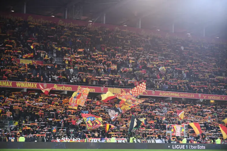 Fans of Lens during the Ligue 1 Uber Eats match between Racing Club de Lens and Olympique Lyonnais at Stade Bollaert-Delelis on December 2, 2023 in Lens, France. (Photo by Philippe Lecoeur/FEP/Icon Sport)