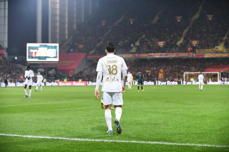 Rayan CHERKI of Olympique Lyonnais deception during the Ligue 1 Uber Eats match between Racing Club de Lens and Olympique Lyonnais at Stade Bollaert-Delelis on December 2, 2023 in Lens, France. (Photo by Philippe Lecoeur/FEP/Icon Sport)