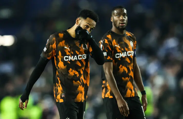 Brighton and Hove, England, 14th December 2023. Pierre-Emerick Aubameyang of Olympique de Marseille looks dejected after the UEFA Europa League match at the AMEX Stadium, Brighton and Hove. Picture credit should read: Paul Terry / Sportimage - Photo by Icon sport