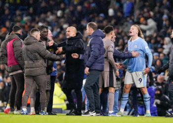 Pep Guardiola et Erling Haaland (Photo by Icon sport)