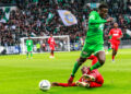 El Hadji DIEYE de Saint Etienne taclé par le Nîmois Sanasi SY (Photo by Romain Biard/Icon Sport)