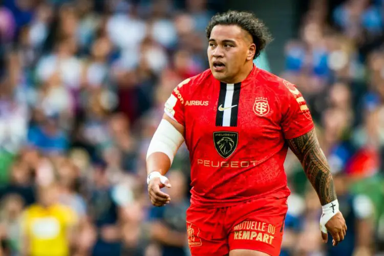 David Ainu'u of Toulouse during the Heineken Champions Cup Semi Final match between Leinster Rugby and Stade Toulousain at Aviva Stadium in Dublin, Ireland on May 14, 2022 (Photo by Andrew SURMA/ SIPA USA). - Photo by Icon sport