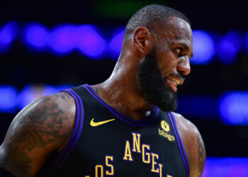 Dec 5, 2023; Los Angeles, California, USA; Los Angeles Lakers forward LeBron James (23) reacts against the Phoenix Suns during the second half of the In Season Tournament quarterfinal at Crypto.com Arena. Mandatory Credit: Gary A. Vasquez-USA TODAY Sports/Sipa USA - Photo by Icon sport