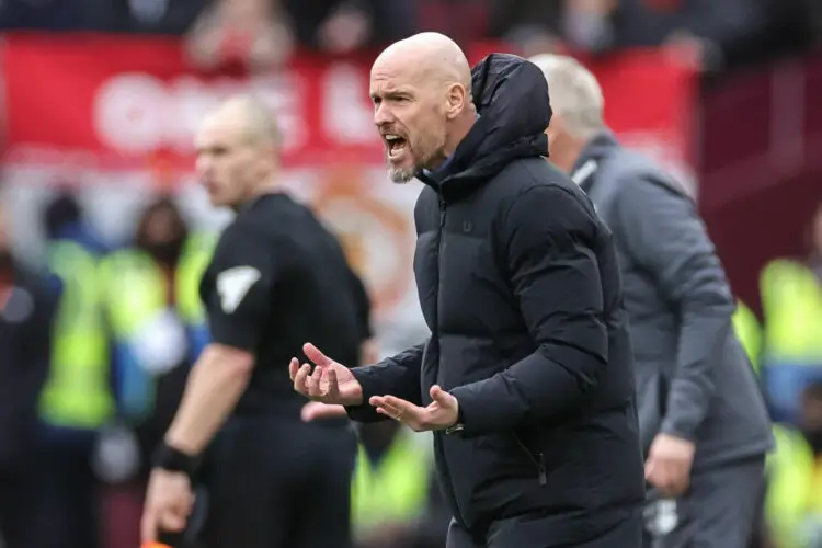 Erik ten Hag manager of Manchester United reacts in the technical area during the Premier League match West Ham United vs Manchester United at London Stadium, London, United Kingdom, 23rd December 2023 (Photo by Mark Cosgrove/News Images) in London, United Kingdom on 12/23/2023. (Photo by Mark Cosgrove/News Images/Sipa USA) - Photo by Icon sport