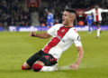 Southampton's Carlos Alcaraz celebrates scoring their side's first goal of the game during the Premier League match at St. Mary's Stadium, Southampton. Picture date: Saturday March 4, 2023. - Photo by Icon sport