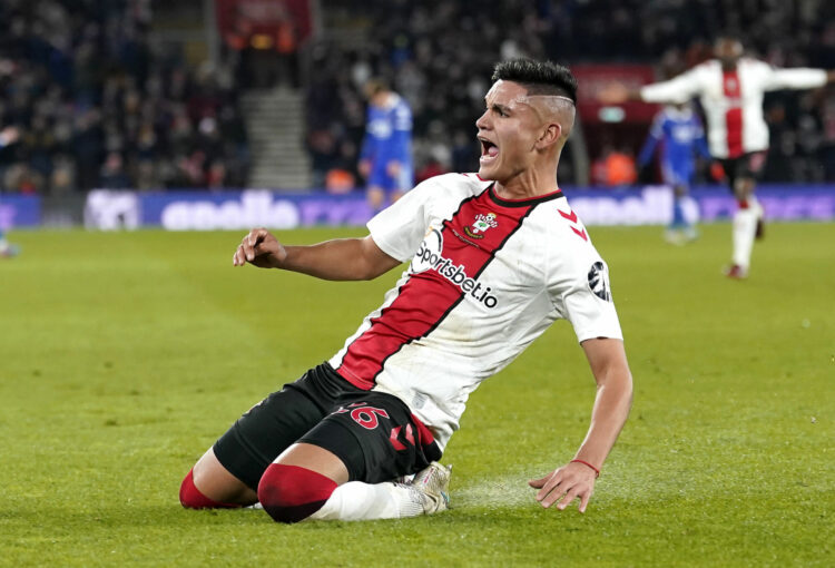 Southampton's Carlos Alcaraz celebrates scoring their side's first goal of the game during the Premier League match at St. Mary's Stadium, Southampton. Picture date: Saturday March 4, 2023. - Photo by Icon sport