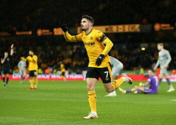 Wolverhampton Wanderers' Pedro Neto celebrates an offside goal during the Premier League match at Molineux Stadium, Wolverhampton. Picture date: Saturday December 30, 2023. - Photo by Icon sport