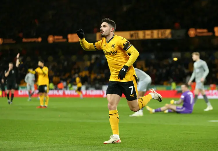 Wolverhampton Wanderers' Pedro Neto celebrates an offside goal during the Premier League match at Molineux Stadium, Wolverhampton. Picture date: Saturday December 30, 2023. - Photo by Icon sport