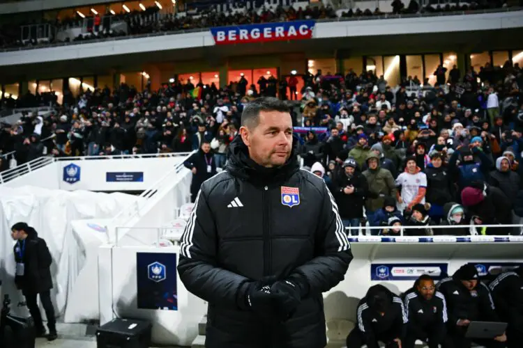 Pierre SAGE coach of Lyon during the French Cup match between Bergerac Perigord FC and Olympique Lyonnais at Palais des Sports de Beaublanc on January 19, 2024 in Limoges, France. (Photo by Anthony Dibon/Icon Sport)