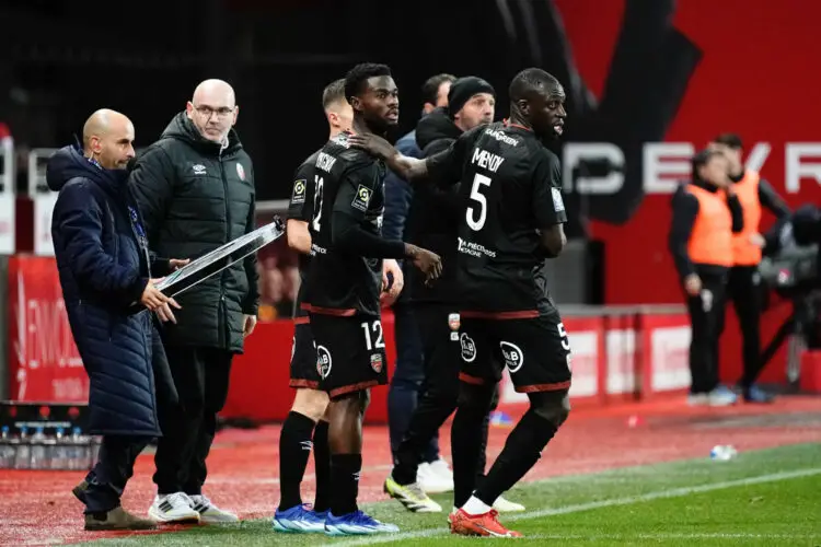 05 Benjamin MENDY (fcl) - 12 Darlin YONGWA (fcl) during the Ligue 1 Uber Eats match between Stade Brestois 29 and Football Club de Lorient at Stade Francis-Le Ble on December 20, 2023 in Brest, France. (Photo by Dave Winter/FEP/Icon Sport)