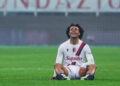 Joshua Zirkzee of Bologna FC celebrates his goal during the Serie A 2023/24 football match between AC Milan and Bologna FC at San Siro Stadium. Final score; Milan 2:2 Bologna (Photo by Fabrizio Carabelli / SOPA Images/Sipa USA) - Photo by Icon Sport