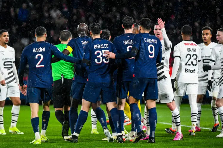 during the Ligue 1 football match between Paris Saint-Germain and Stade Rennais at the Parc des Princes stadium in Paris, France on February 25, 2024. Photo by Lionel Urman/ABACAPRESS.COM - Photo by Icon Sport