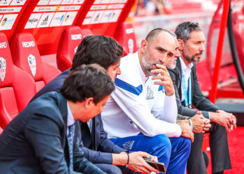 Pablo LONGORIA, president, Javier RIBALTA head of football, Igor TUDOR head coach, Jon PASCUA, goalkeeper trainer and David FRIIO of Marseille prior the Ligue 1 Uber Eats match between Ajaccio and Olympique de Marseille at Stade Francois Coty on June 3, 2023 in Ajaccio, France. (Photo by Johnny Fidelin / Icon Sport)   - Photo by Icon Sport