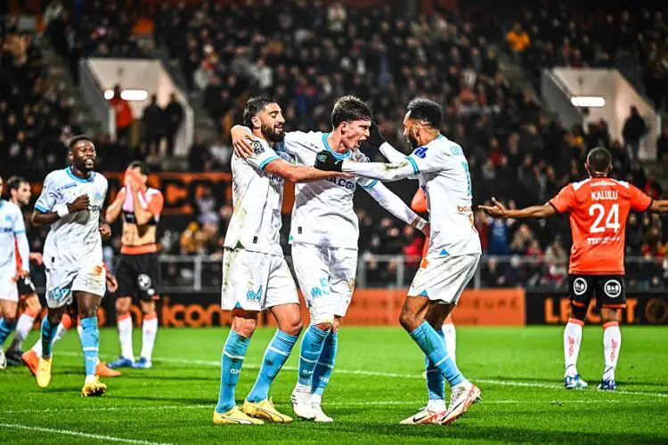 Balerdi, Gigot et Aubameyang avec l'OM à Lorient    - Photo by Icon Sport