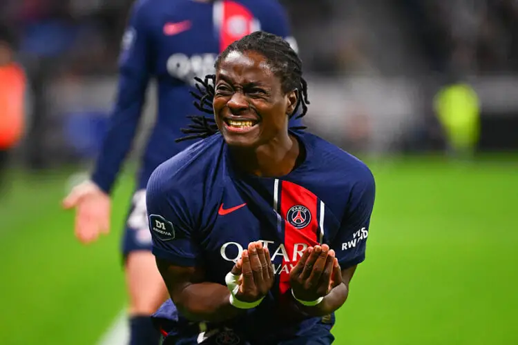 Tabitha CHAWINGA of PSG reacts during the Women's D1 Arkema match between Olympique Lyonnais and Paris Saint Germain at Groupama OL Training Center on February 11, 2024 in Lyon, France. (Photo by Anthony Dibon/Icon Sport)   - Photo by Icon Sport