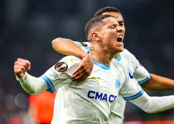 Amine HARIT of Marseille celebrates a goal during the UEFA Europa League match between Marseille and Villarreal at Orange Velodrome on March 7, 2024 in Marseille, France.(Photo by Johnny Fidelin/Icon Sport)   - Photo by Icon Sport