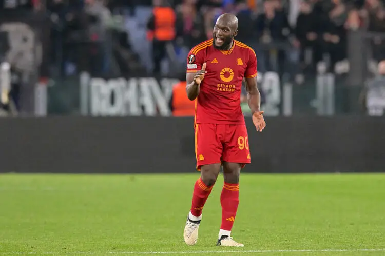 7th March 2024, Stadio Olimpico, Rome, Italy; Europa League, Round of 16 Football; Roma versus Brighton and Hove Albion;   Romelu Lukaku of AS Roma celebrates after scoring the goal for 2-0 in the 43rd minute   - Photo by Icon Sport