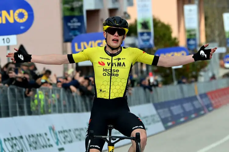 VINGEGAARD HANSEN Jonas (TEAM DSM-FIRMENICH POSTNL) cycles to the finish line to win the 59th Tirreno-Adriatico 2024, Stage 5 a 144 km from Torricella Sicura to Valle Castellana on March 08, 2024 in Valle Castellana, Abruzzo, Italy. (Photo by Gian Mattia D'Aberto/LaPresse)   - Photo by Icon Sport