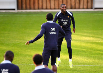 Ousmane Dembélé avec les Bleus à l'entraînement en 2024 - Photo by Icon Sport