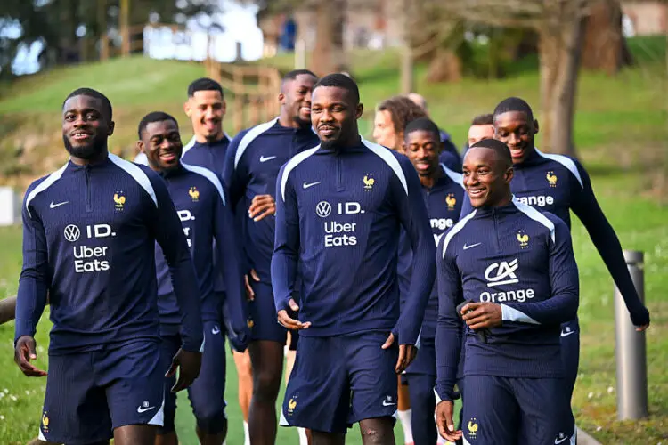 04 Dayot UPAMECANO (fra) - 15 Marcus THURAM (fra) - 19 Moussa DIABY (fra) during the training session of France team at Centre National du Football on March 20, 2024 in Clairefontaine, France.(Photo by Anthony Bibard/FEP/Icon Sport)   - Photo by Icon Sport