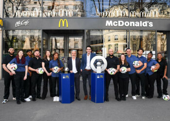 Jean-Guillaume BERTOLA (Chief Marketing Officer McDonalds McDonald s France) - Vincent LABRUNE (President LFP) during the official presentation of the new sponsor for the French Ligue 1 on March 21, 2024 in Paris, France. (Photo by Anthony Bibard/FEP/Icon Sport)   - Photo by Icon Sport