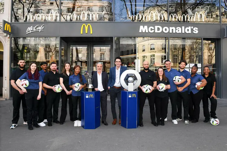 Jean-Guillaume BERTOLA (Chief Marketing Officer McDonalds McDonald s France) - Vincent LABRUNE (President LFP) during the official presentation of the new sponsor for the French Ligue 1 on March 21, 2024 in Paris, France. (Photo by Anthony Bibard/FEP/Icon Sport)   - Photo by Icon Sport