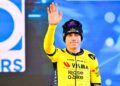 Belgian Wout van Aert of Team Visma-Lease a Bike pictured on the podium after the 'E3 Saxo Bank Classic' one day cycling race, 207km from and to Harelbeke, Friday 22 March 2024. BELGA PHOTO DIRK WAEM Photo by Icon Sport   - Photo by Icon Sport