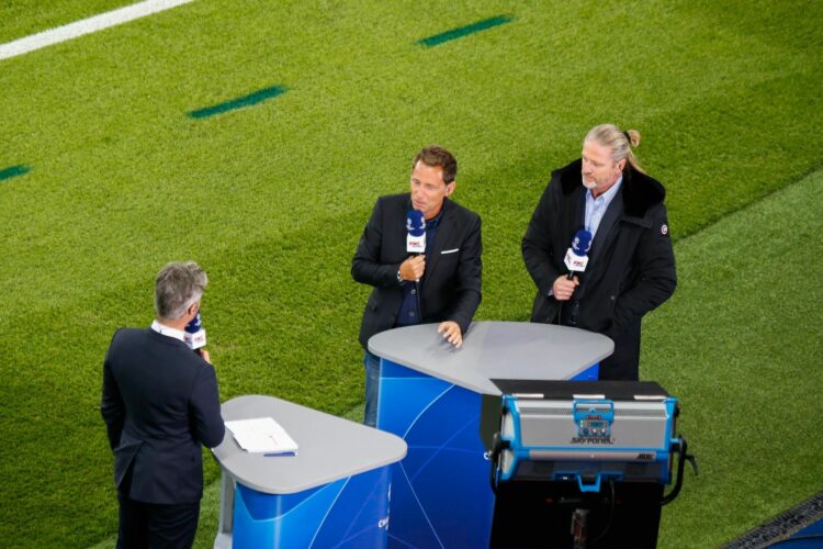 Daniel RIOLO and Emmanuel PETIT, RMC Sport before the UEFA Champions League match between Paris Saint Germain and Real Madrid at Parc des Princes on September 18, 2019 in Paris, France. (Photo by Johnny Fidelin/Icon Sport)