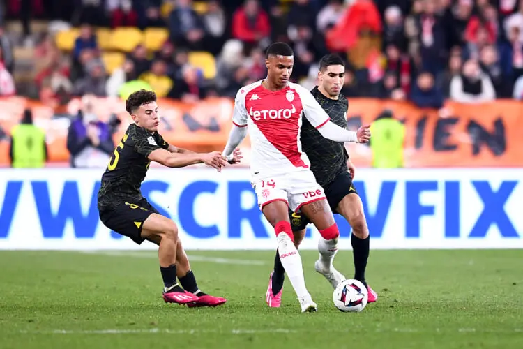 35 Ismael GHARBI (psg) - 14 Ismail JAKOBS (asm) - 02 Achraf HAKIMI (psg) during the Ligue 1 Uber Eats match between Monaco and Paris Saint Germain at Stade Louis II on February 11, 2023 in Monaco, Monaco. (Photo by Philippe Lecoeur/FEP/Icon Sport)   - Photo by Icon Sport