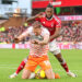 Jordan Rhodes of Blackpool and Nuno Tavares of Nottingham Forest clash during the Emirates FA Cup Third Round match Nottingham Forest vs Blackpool at City Ground, Nottingham, United Kingdom, 7th January 2024 (Photo by Mark Cosgrove/News Images) in Nottingham, United Kingdom on 1/7/2024. (Photo by Mark Cosgrove/News Images/Sipa USA) - Photo by Icon sport   - Photo by Icon Sport