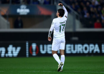 Francisco Trincao of Sporting CP gestures during  the UEFA Europa League 2023/24 round of 16 second leg match beetween Atalanta Bc and Sporting CP at Gewiss Stadium on March 14, 2024 in Bergamo, Italy .  (Photo by sportinfoto/DeFodi Images)   - Photo by Icon Sport