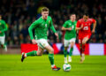 Republic of Ireland's Evan Ferguson controls the ball during a international friendly match at the Aviva Stadium, Dublin. Picture date: Tuesday March 26, 2024.   Photo by Icon Sport   - Photo by Icon Sport