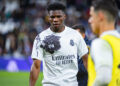Aurelien Tchouameni of Real Madrid seen warming up before the La Liga EA Sports 2023/24 football match between Real Madrid vs Athletic Club Bilbao at Santiago Bernabeu stadium in Madrid, Spain. Real Madrid 2 : 0 Athletic Club Bilbao (Photo by Alberto Gardin / SOPA Images/Sipa USA)   - Photo by Icon Sport