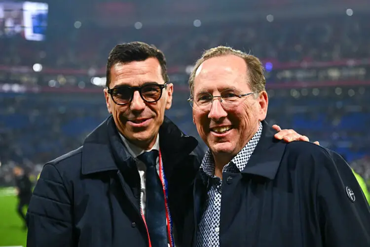 John TEXTOR president of Lyon and Laurent PRUDHOMME general director of Lyon during the Semi Final French Cup match between Lyon and Valenciennes at Groupama Stadium on April 2, 2024 in Lyon, France. (Photo by Anthony Dibon/Icon Sport)   - Photo by Icon Sport