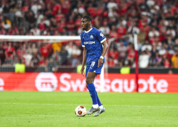 Geoffrey KONDOGBIA of Marseille during the UEFA Europa League Quarter-finals match between Benfica and Marseille at Estadio da Luz on April 11, 2024 in Lisbon, Portugal.(Photo by Johnny Fidelin/Icon Sport)   - Photo by Icon Sport