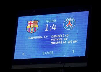 Illustration du score du match FC Barcelone-PSG - Photo by Icon Sport