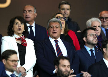 Joan Laporta president of FC Barcelona is pictured prior the Champions League football match between FC Barcelona and Paris Saint Germain, at the Estadi Lluis Companys stadium in Barcelona, Spain, on April 16, 2024. Foto: Siu Wu Photo by Icon sport   - Photo by Icon Sport