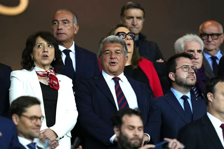 Joan Laporta president of FC Barcelona is pictured prior the Champions League football match between FC Barcelona and Paris Saint Germain, at the Estadi Lluis Companys stadium in Barcelona, Spain, on April 16, 2024. Foto: Siu Wu Photo by Icon sport   - Photo by Icon Sport