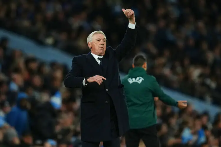Real Madrid head coach Carlo Ancelotti during the UEFA Champions League match, Quarter-finals, second leg, between Manchester City and Real Madrid played at Etihad Stadium on April 17, 2024 in Manchester, England. (Photo by Bagu Blanco / Pressinphoto / Icon Sport)   - Photo by Icon Sport
