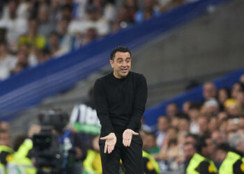 Xavi Hernandez, head coach of FC Barcelona gestures during the La Liga EA Sports match round 32 match between Real Madrid and Futbol Club Barcelona at Santiago Bernabeu Stadium on April 21, 2024 in Madrid, Spain. (Photo by GSI/Icon Sport)   - Photo by Icon Sport