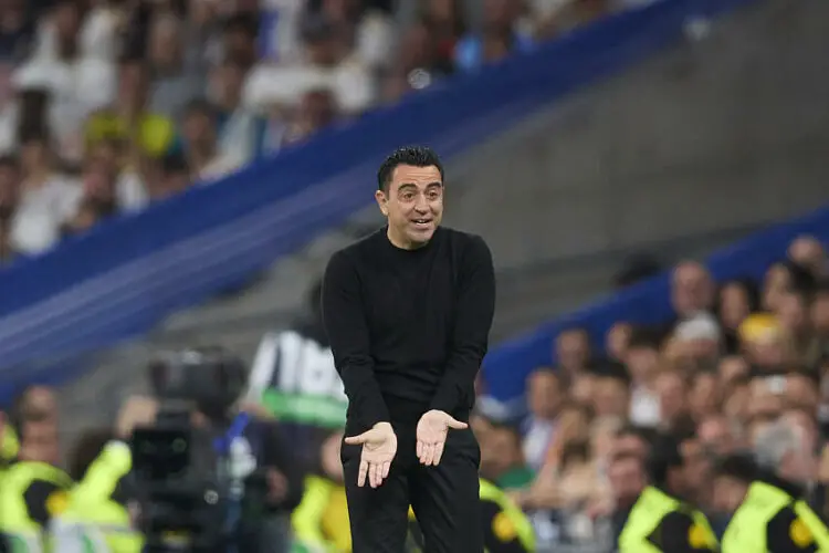 Xavi Hernandez, head coach of FC Barcelona gestures during the La Liga EA Sports match round 32 match between Real Madrid and Futbol Club Barcelona at Santiago Bernabeu Stadium on April 21, 2024 in Madrid, Spain. (Photo by GSI/Icon Sport)   - Photo by Icon Sport
