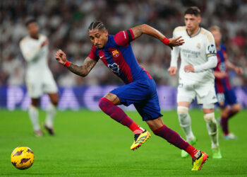 Raphael Dias Belloli Raphinha of FC Barcelona during the La Liga match between Real Madrid and FC Barcelona played at Santiago Bernabeu Stadium on April 21, 2024 in Madrid, Spain. (Photo by Bagu Blanco / Pressinphoto / Icon Sport)   - Photo by Icon Sport